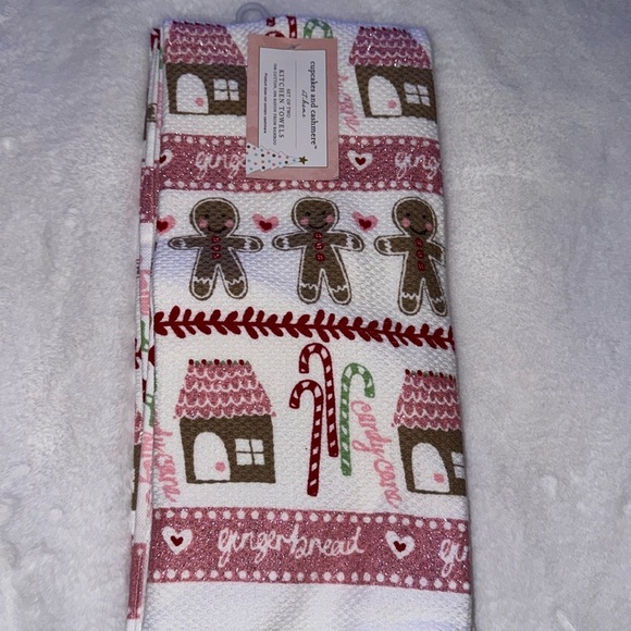 Pink Christmas Gingerbread Kitchen Towel Pastel Hand Dish Towel sparkling - Picture 1 of 5